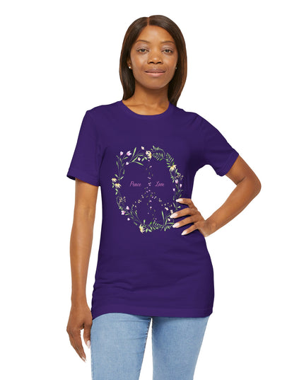 Hibiscus Hippie Boho Designed Floral Peace Sign T-Shirt — 'Peace & Love' in Multicolor Choice Tees