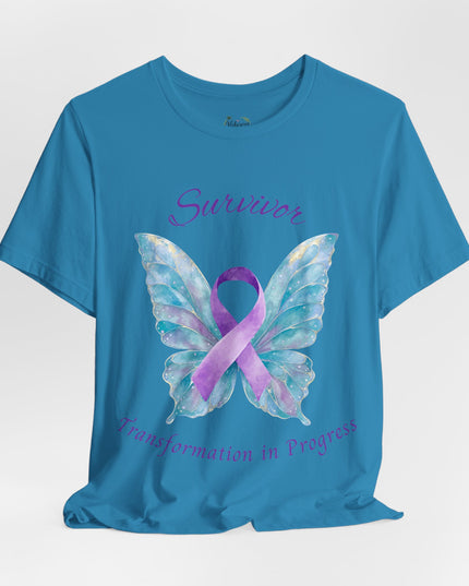 Domestic Violence Awareness Shirt | Survivor Teal and Purple Ribbon Butterfly Tee | Abuse Survivor Gift, Transformation in Progress Graphic T-Shirt, Empowering Healing Support Clothing
