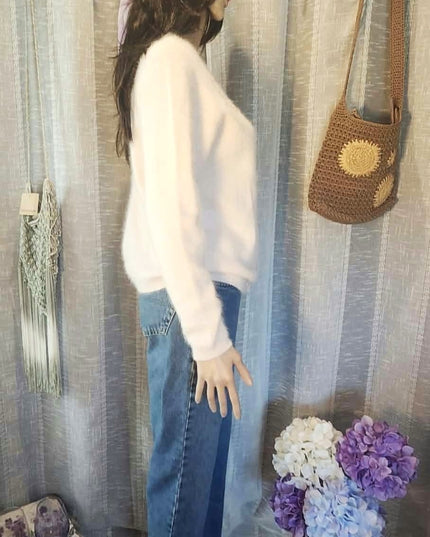 Vintage Jessica Holbrook Pastel Pink Fuzzy Angora Lambswool Pearl Button Cardigan - EUC - Size M