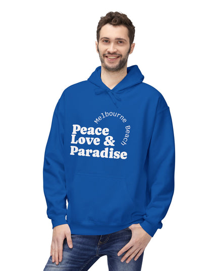Hibiscus Hippie Designed Paradise Palm Hoodie — "Peace Love & Paradise" - Melbourne Beach Florida Sunrise Pullover
