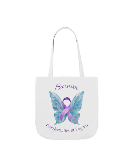 Domestic Violence Survivor Tote Bag | Teal and Purple Ribbon Butterfly Canvas Shopping Bag | Abuse Survivor Gift, Transformation in Progress Everyday Carrying Bag, Empowering Healing Reusable Grocery Bag