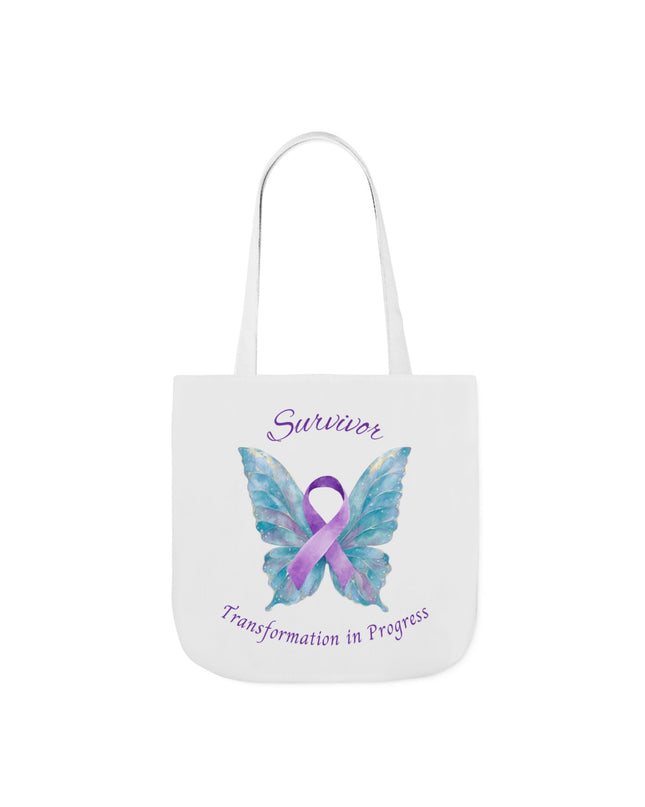 Domestic Violence Survivor Tote Bag | Teal and Purple Ribbon Butterfly Canvas Shopping Bag | Abuse Survivor Gift, Transformation in Progress Everyday Carrying Bag, Empowering Healing Reusable Grocery Bag