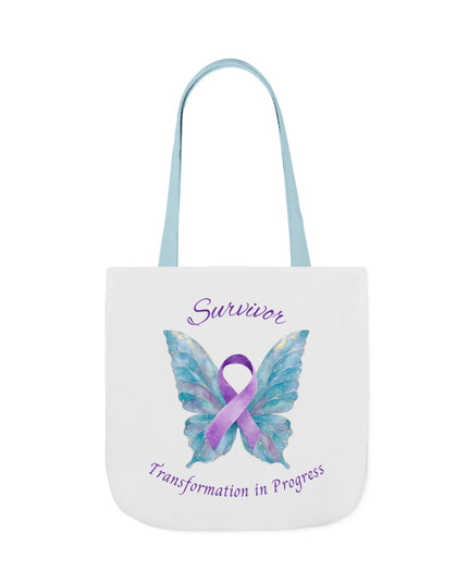 Domestic Violence Survivor Tote Bag | Teal and Purple Ribbon Butterfly Canvas Shopping Bag | Abuse Survivor Gift, Transformation in Progress Everyday Carrying Bag, Empowering Healing Reusable Grocery Bag