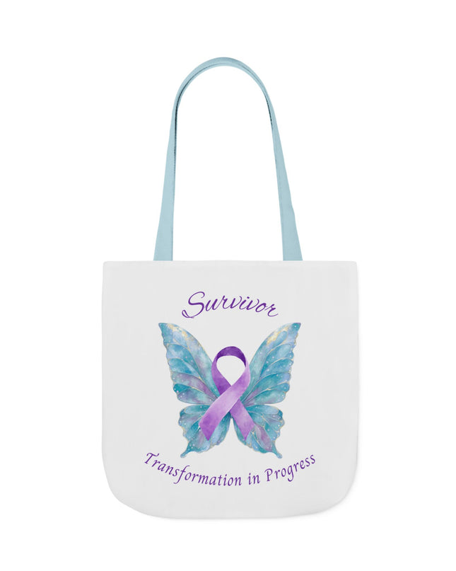 Domestic Violence Survivor Tote Bag | Teal and Purple Ribbon Butterfly Canvas Shopping Bag | Abuse Survivor Gift, Transformation in Progress Everyday Carrying Bag, Empowering Healing Reusable Grocery Bag