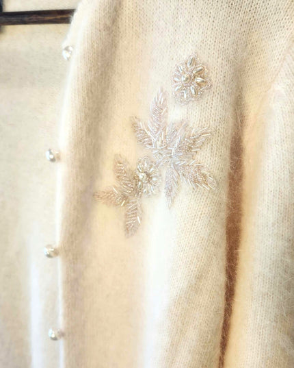 Vintage Jessica Holbrook Pastel Pink Fuzzy Angora Lambswool Pearl Button Cardigan - EUC - Size M