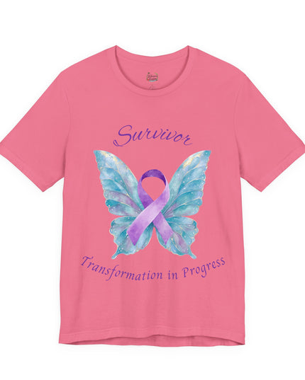 Domestic Violence Awareness Shirt | Survivor Teal and Purple Ribbon Butterfly Tee | Abuse Survivor Gift, Transformation in Progress Graphic T-Shirt, Empowering Healing Support Clothing
