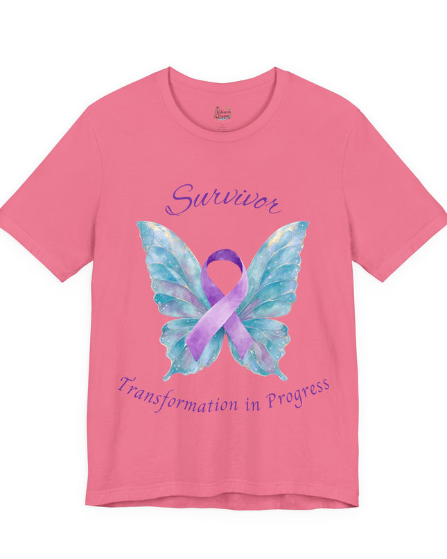 Domestic Violence Awareness Shirt | Survivor Teal and Purple Ribbon Butterfly Tee | Abuse Survivor Gift, Transformation in Progress Graphic T-Shirt, Empowering Healing Support Clothing