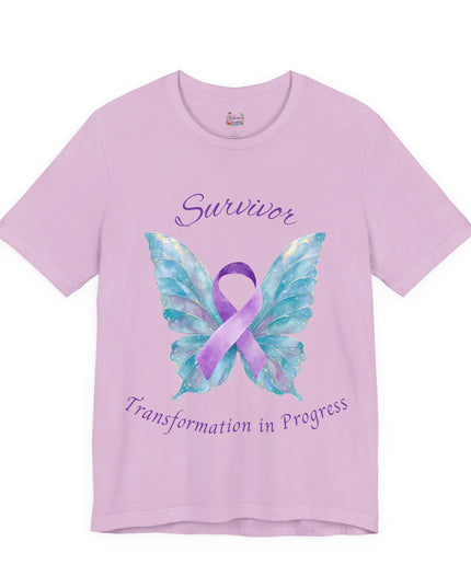 Domestic Violence Awareness Shirt | Survivor Teal and Purple Ribbon Butterfly Tee | Abuse Survivor Gift, Transformation in Progress Graphic T-Shirt, Empowering Healing Support Clothing