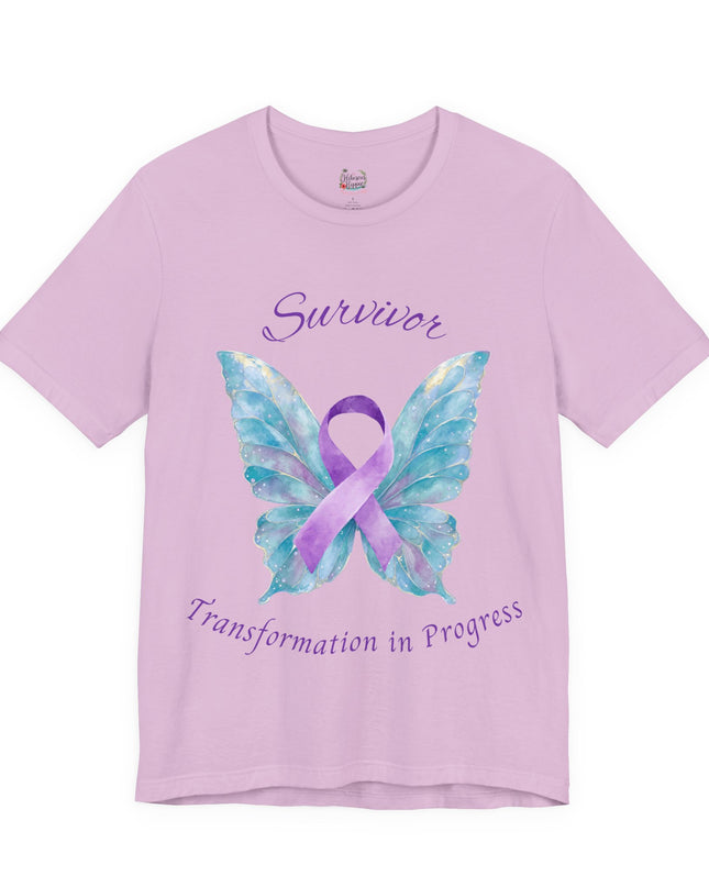 Domestic Violence Awareness Shirt | Survivor Teal and Purple Ribbon Butterfly Tee | Abuse Survivor Gift, Transformation in Progress Graphic T-Shirt, Empowering Healing Support Clothing
