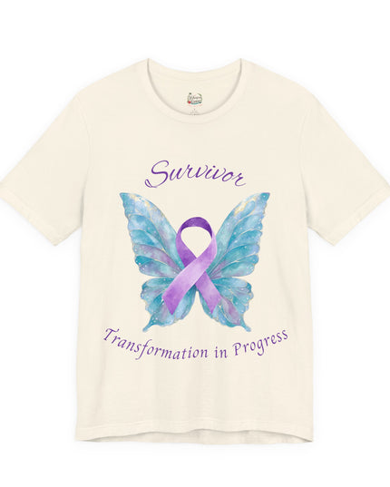 Domestic Violence Awareness Shirt | Survivor Teal and Purple Ribbon Butterfly Tee | Abuse Survivor Gift, Transformation in Progress Graphic T-Shirt, Empowering Healing Support Clothing