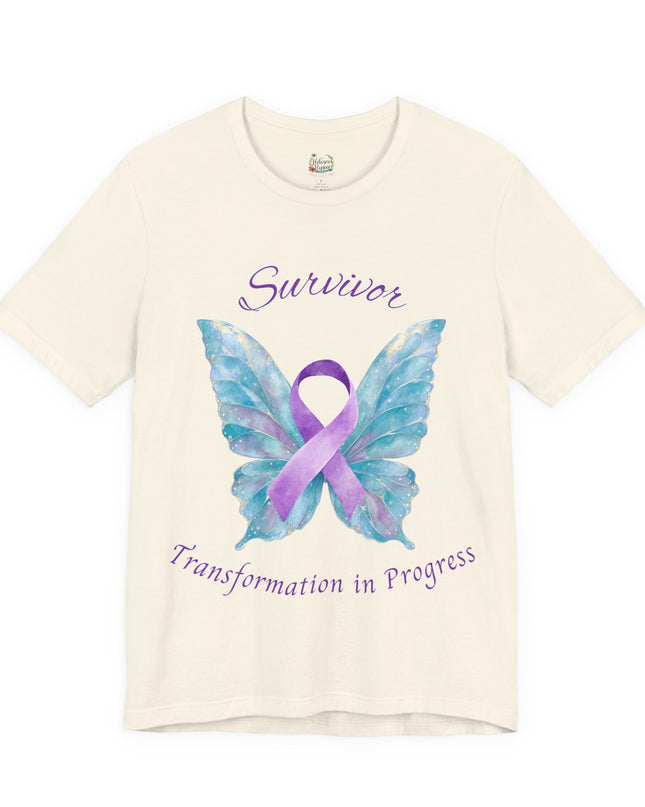 Domestic Violence Awareness Shirt | Survivor Teal and Purple Ribbon Butterfly Tee | Abuse Survivor Gift, Transformation in Progress Graphic T-Shirt, Empowering Healing Support Clothing