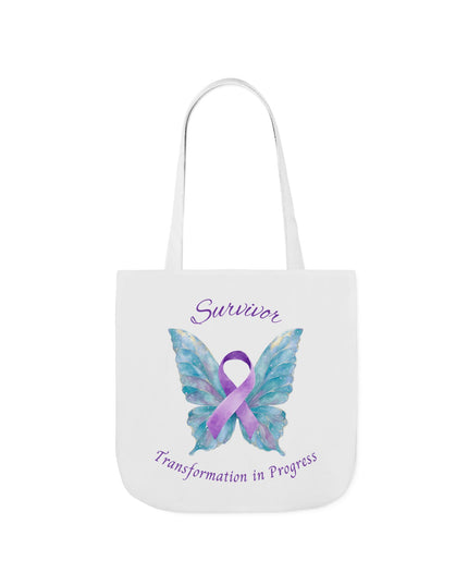 Domestic Violence Survivor Tote Bag | Teal and Purple Ribbon Butterfly Canvas Shopping Bag | Abuse Survivor Gift, Transformation in Progress Everyday Carrying Bag, Empowering Healing Reusable Grocery Bag