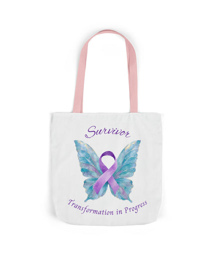Domestic Violence Survivor Tote Bag | Teal and Purple Ribbon Butterfly Canvas Shopping Bag | Abuse Survivor Gift, Transformation in Progress Everyday Carrying Bag, Empowering Healing Reusable Grocery Bag