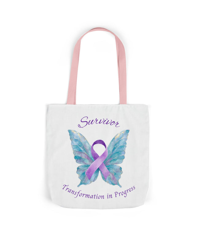 Domestic Violence Survivor Tote Bag | Teal and Purple Ribbon Butterfly Canvas Shopping Bag | Abuse Survivor Gift, Transformation in Progress Everyday Carrying Bag, Empowering Healing Reusable Grocery Bag