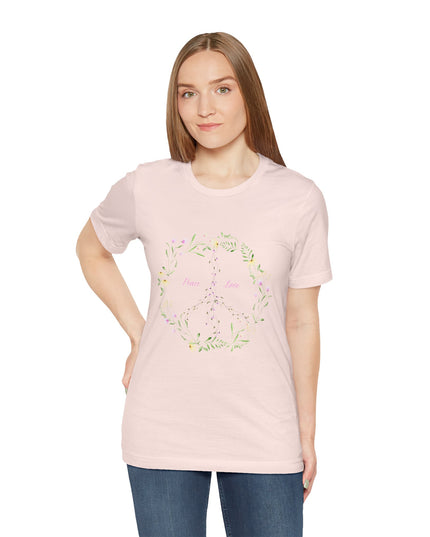 Hibiscus Hippie Boho Designed Floral Peace Sign T-Shirt — 'Peace & Love' in Multicolor Choice Tees
