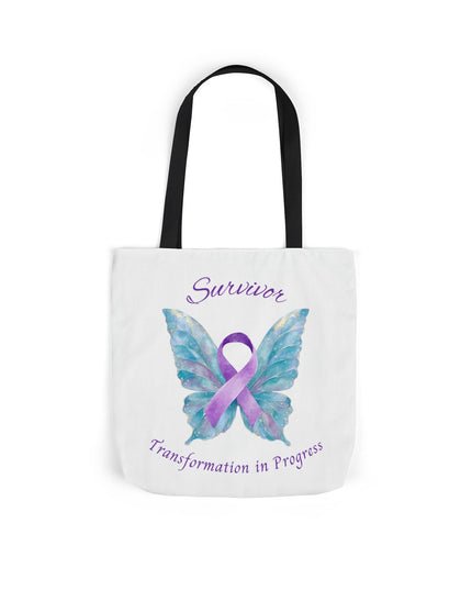 Domestic Violence Survivor Tote Bag | Teal and Purple Ribbon Butterfly Canvas Shopping Bag | Abuse Survivor Gift, Transformation in Progress Everyday Carrying Bag, Empowering Healing Reusable Grocery Bag
