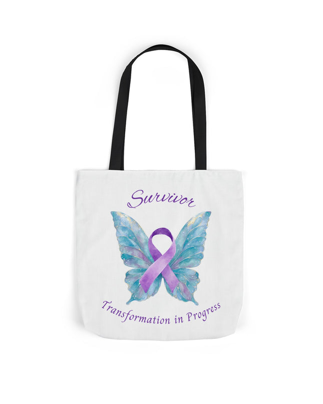Domestic Violence Survivor Tote Bag | Teal and Purple Ribbon Butterfly Canvas Shopping Bag | Abuse Survivor Gift, Transformation in Progress Everyday Carrying Bag, Empowering Healing Reusable Grocery Bag