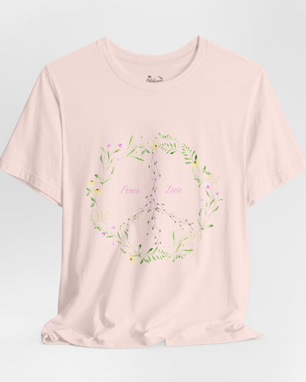 Hibiscus Hippie Boho Designed Floral Peace Sign T-Shirt — 'Peace & Love' in Multicolor Choice Tees