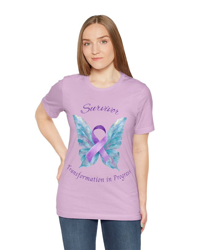Domestic Violence Awareness Shirt | Survivor Teal and Purple Ribbon Butterfly Tee | Abuse Survivor Gift, Transformation in Progress Graphic T-Shirt, Empowering Healing Support Clothing