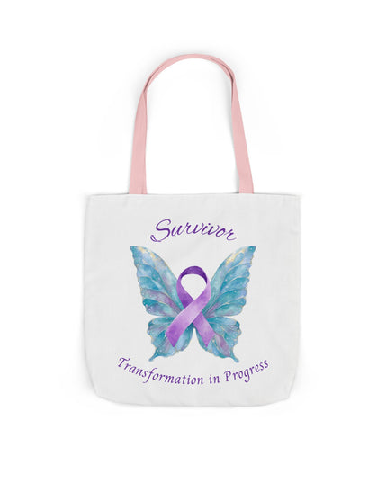 Domestic Violence Survivor Tote Bag | Teal and Purple Ribbon Butterfly Canvas Shopping Bag | Abuse Survivor Gift, Transformation in Progress Everyday Carrying Bag, Empowering Healing Reusable Grocery Bag
