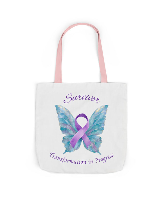 Domestic Violence Survivor Tote Bag | Teal and Purple Ribbon Butterfly Canvas Shopping Bag | Abuse Survivor Gift, Transformation in Progress Everyday Carrying Bag, Empowering Healing Reusable Grocery Bag