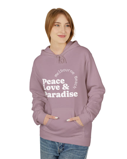 Hibiscus Hippie Designed Paradise Palm Hoodie — "Peace Love & Paradise" - Melbourne Beach Florida Sunrise Pullover