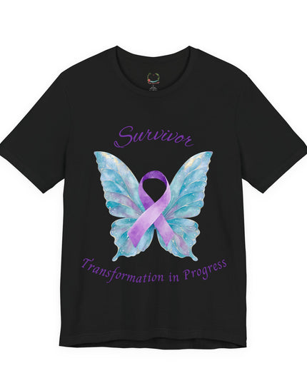 Domestic Violence Awareness Shirt | Survivor Teal and Purple Ribbon Butterfly Tee | Abuse Survivor Gift, Transformation in Progress Graphic T-Shirt, Empowering Healing Support Clothing
