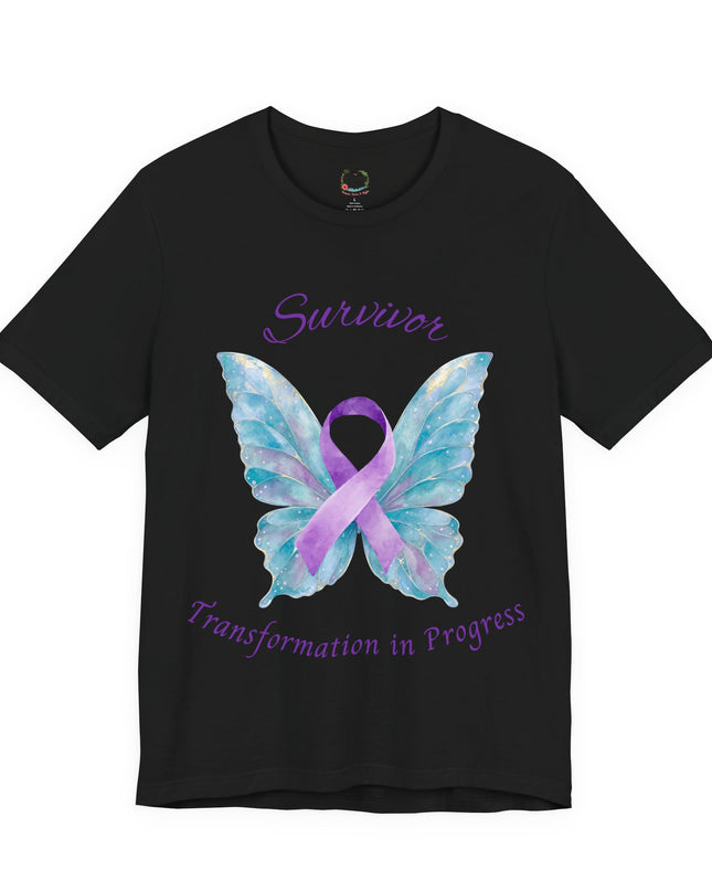 Domestic Violence Awareness Shirt | Survivor Teal and Purple Ribbon Butterfly Tee | Abuse Survivor Gift, Transformation in Progress Graphic T-Shirt, Empowering Healing Support Clothing