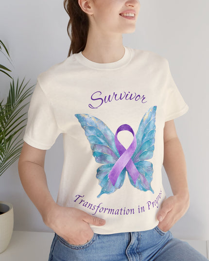 Domestic Violence Awareness Shirt | Survivor Teal and Purple Ribbon Butterfly Tee | Abuse Survivor Gift, Transformation in Progress Graphic T-Shirt, Empowering Healing Support Clothing