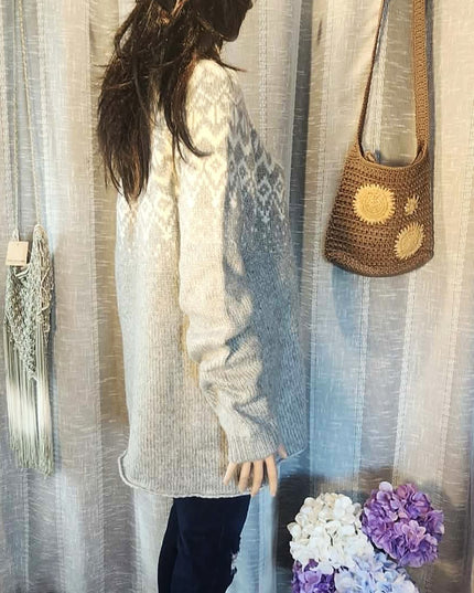 NWT Sonoma Goods for Life Women's Fair Isle Knit Sweater – Gray & White - Size Large