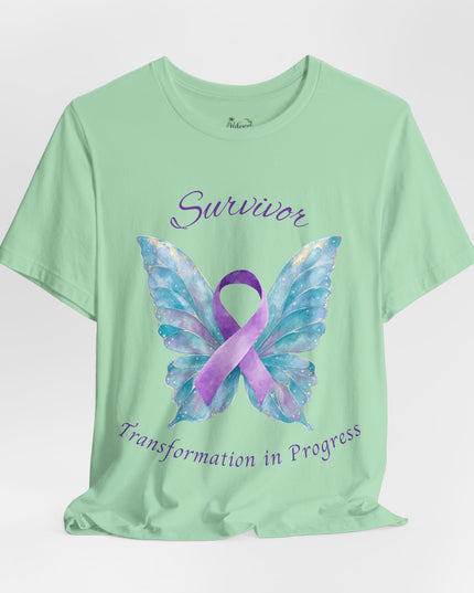 Domestic Violence Awareness Shirt | Survivor Teal and Purple Ribbon Butterfly Tee | Abuse Survivor Gift, Transformation in Progress Graphic T-Shirt, Empowering Healing Support Clothing