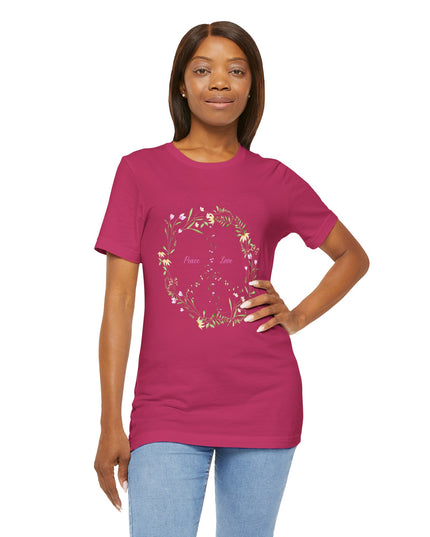 Hibiscus Hippie Boho Designed Floral Peace Sign T-Shirt — 'Peace & Love' in Multicolor Choice Tees