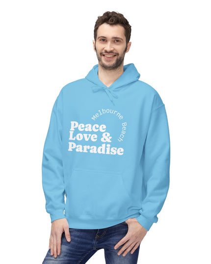 Hibiscus Hippie Designed Paradise Palm Hoodie — "Peace Love & Paradise" - Melbourne Beach Florida Sunrise Pullover