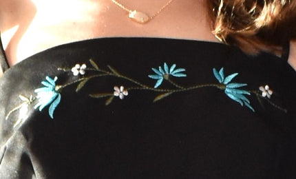 I.N. San Francisco Vintage Black 2 Piece Set Turquoise Embroidered Camisole & Pants