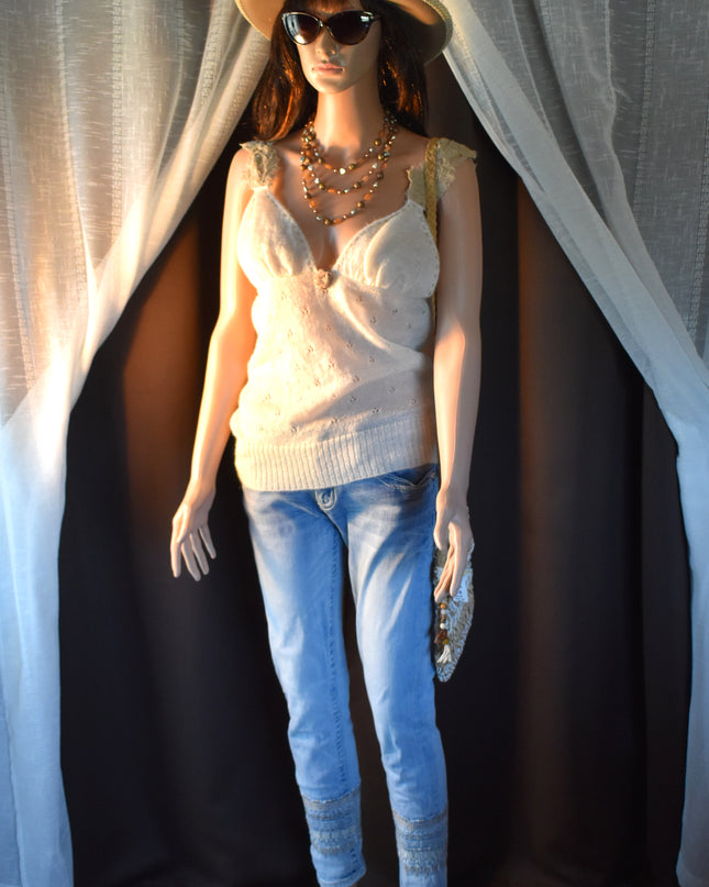 Rare New Milan Designer Barbara Brignone Italian Boho Sultry & Alluring Silk & Mohair Camisole Sweater Top