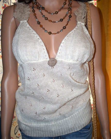 Rare New Milan Designer Barbara Brignone Italian Boho Sultry & Alluring Silk & Mohair Camisole Sweater Top