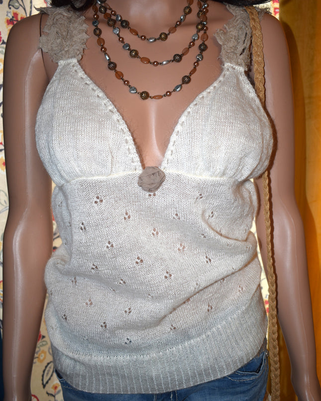 Rare New Milan Designer Barbara Brignone Italian Boho Sultry & Alluring Silk & Mohair Camisole Sweater Top