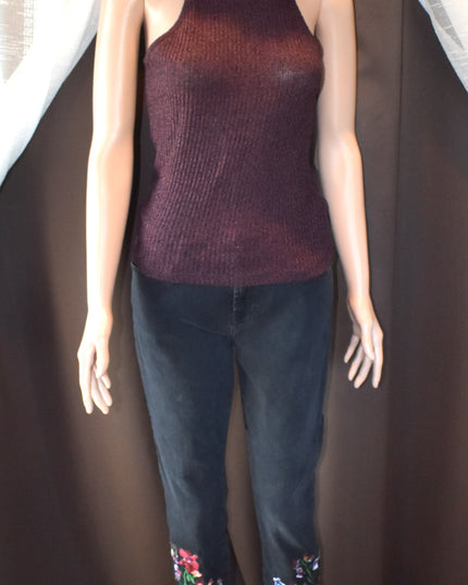7 For All Mankind the Ankle Skinny Vibrant Black Stretch Denim Embroidered Jeans