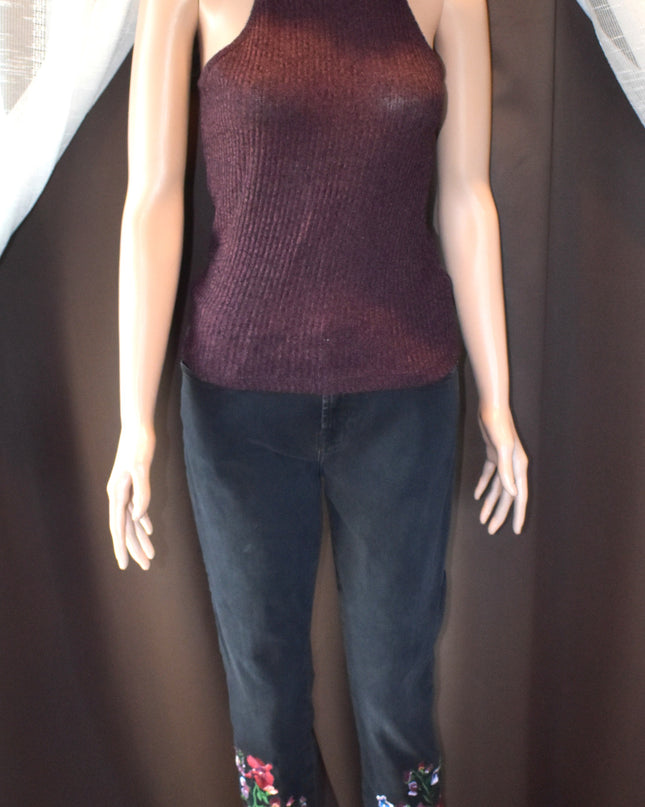 7 For All Mankind the Ankle Skinny Vibrant Black Stretch Denim Embroidered Jeans