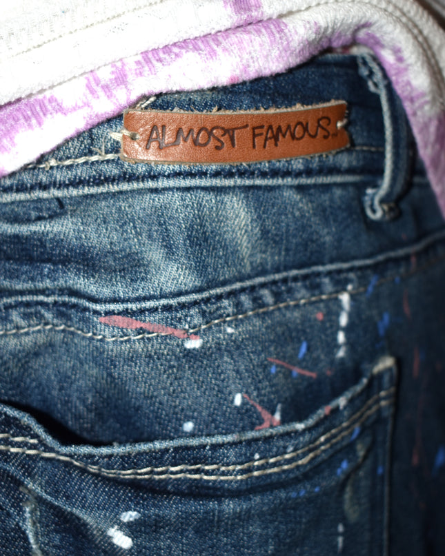Almost Famous Paint Splatter Design Distressed Jeans Cropped Jeans with Cuffed Hems