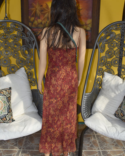 Vintage Y2K I.N.C. International Concepts Surplice Neckline Rust Paisley Print Spaghetti Strap Maxi Slip Dress