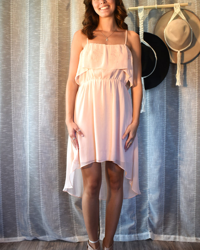 New Forever 21 Blush Pink Embroidered Ruffle Chiffon High Low Dress