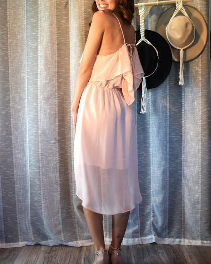New Forever 21 Blush Pink Embroidered Ruffle Chiffon High Low Dress