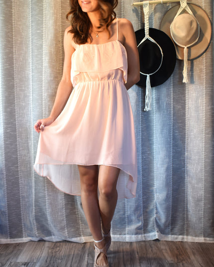 New Forever 21 Blush Pink Embroidered Ruffle Chiffon High Low Dress