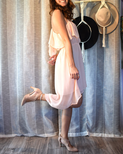 New Forever 21 Blush Pink Embroidered Ruffle Chiffon High Low Dress – Hibiscus Hippie