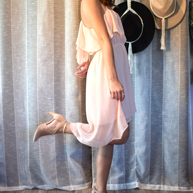 New Forever 21 Blush Pink Embroidered Ruffle Chiffon High Low Dress