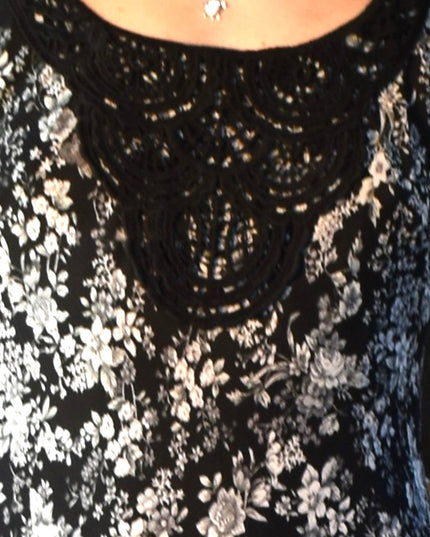Classic Vintage Jessica Howard Sleeveless Floral Chiffon Midi Dress with Crochet Neckline