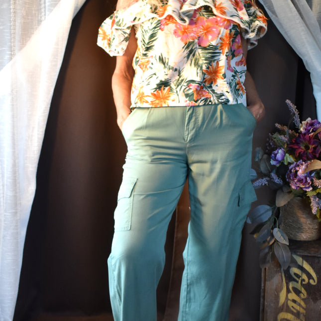 New Style House Tropical Hawaiian Floral Print Off the Shoulder Tank Top with Ruffles
