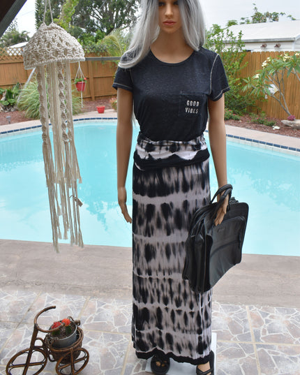 a.n.a. A New Approach Black Tie Dye Maxi Skirt with Fold Down Waistband