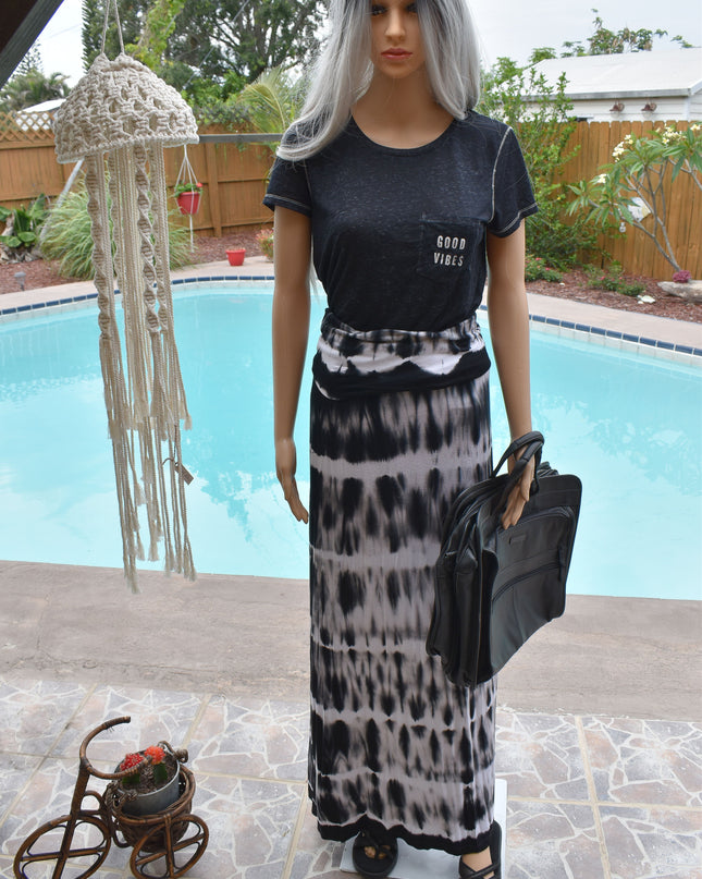 a.n.a. A New Approach Black Tie Dye Maxi Skirt with Fold Down Waistband